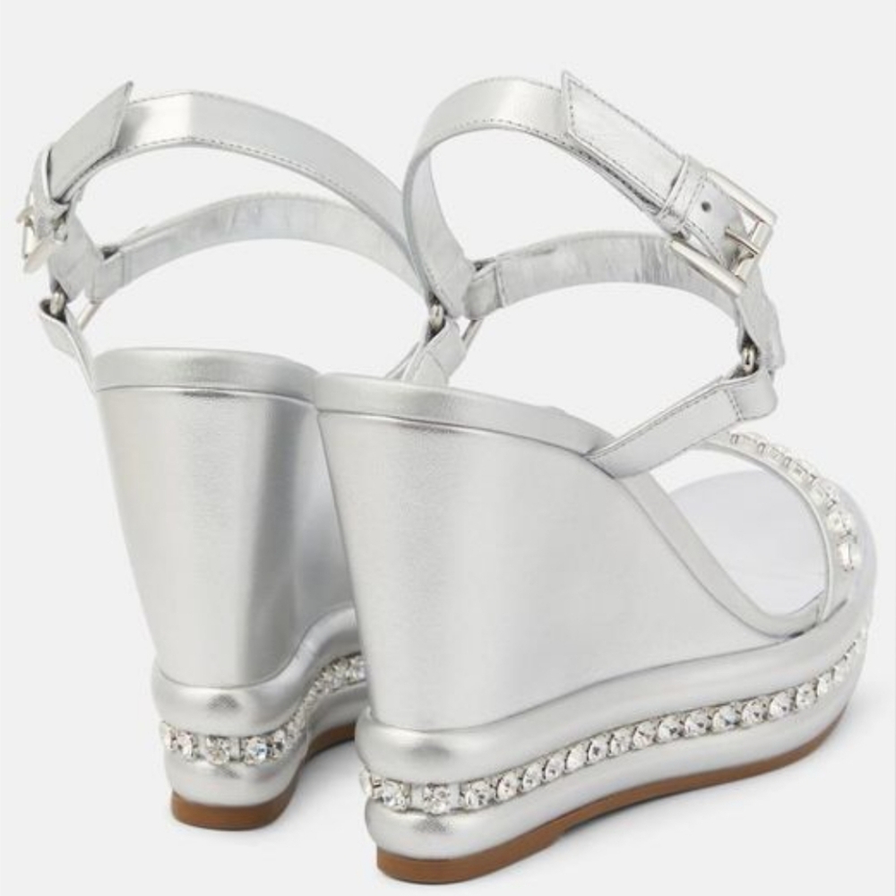 Christian Louboutin Silver Crystal-Embellished Wedge Sandals - Picture 6 of 12